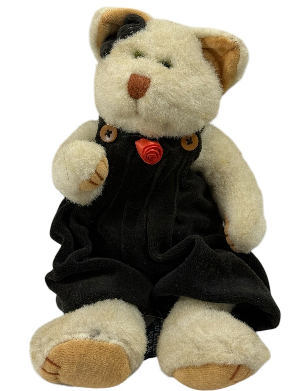 Boyds Bears Millicent Pussytoes Plush Cat Black Velvet Overalls Red Rose